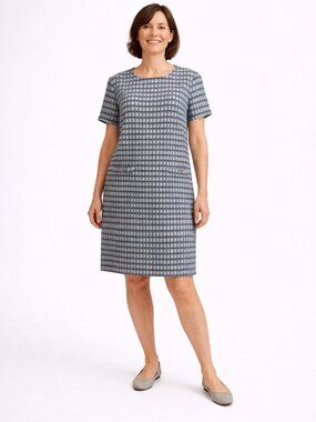 LOFT Shift Dress Size 12 Textured Grid Short Sleeve Work Career
